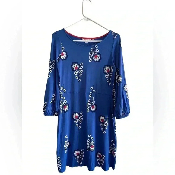 Boden Abstract Floral Print Jersey Knit Dress blue red US 4L - Picture 3 of 11